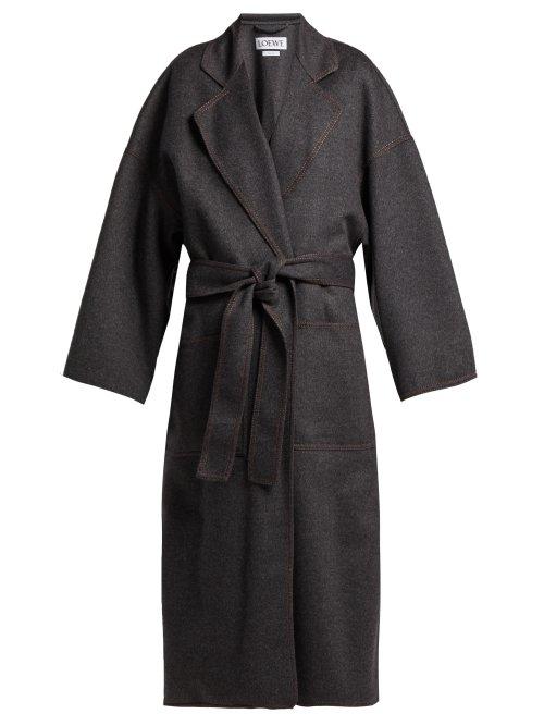 Matchesfashion.com Loewe - Tie Waist Wool Blend Coat - Womens - Grey