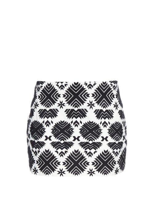 Matchesfashion.com Figue - Rikka Embroidered Cotton Skirt - Womens - Ivory Black