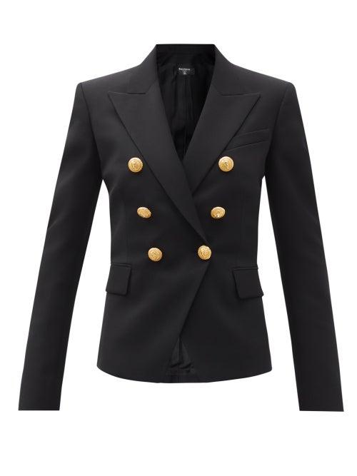 Ladies Rtw Balmain - Double-breasted Virgin Wool-twill Blazer - Womens - Black