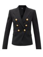 Ladies Rtw Balmain - Double-breasted Virgin Wool-twill Blazer - Womens - Black