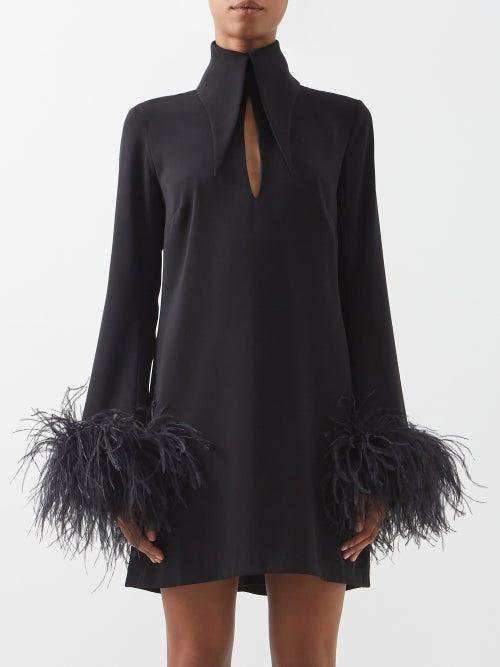 16arlington - Michelle Feather-trim Crepe Mini Shift Dress - Womens - Black