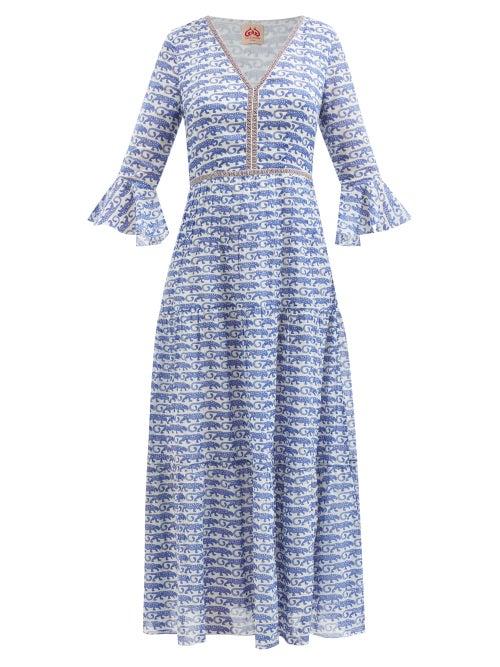 Le Sirenuse, Positano - Bella Leopard-print Cotton Maxi Dress - Womens - Blue Multi