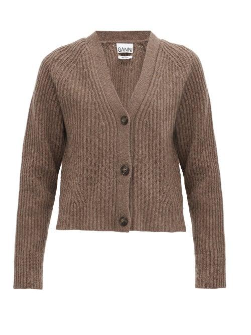 Matchesfashion.com Ganni - V-neck Ribbed-knit Cardigan - Womens - Brown