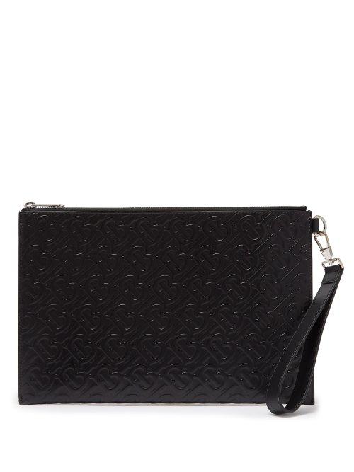 Matchesfashion.com Burberry - Edin Medium Tb Embossed Leather Pouch - Mens - Black
