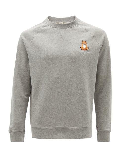 Matchesfashion.com Maison Kitsun - Lotus Fox-patch Cotton-jersey Sweatshirt - Mens - Grey