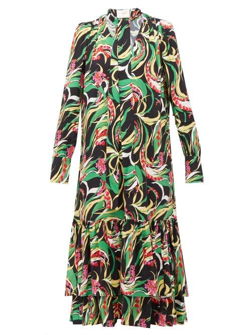 Matchesfashion.com La Doublej - Good Witch Floral Print Georgette Dress - Womens - Blue Multi