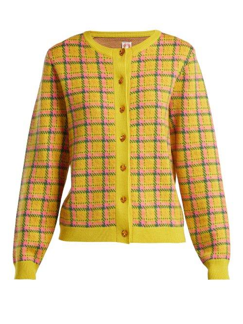 Matchesfashion.com Shrimps - Bernard Checked Wool Cardigan - Womens - Yellow Multi