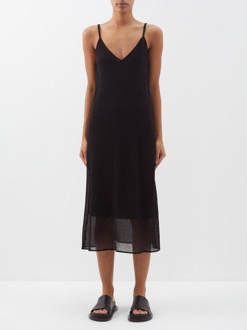 Raey - Crinkle Wool Sheer Slip Dress - Womens - Black
