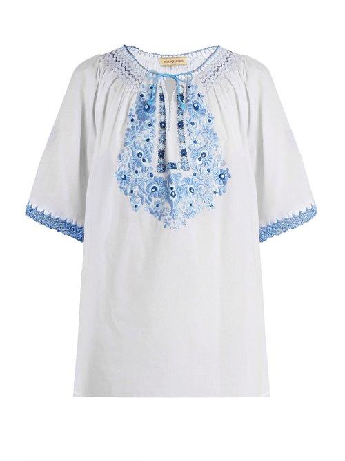 Matchesfashion.com Muzungu Sisters - Eva Embroidered Cotton Top - Womens - Blue White