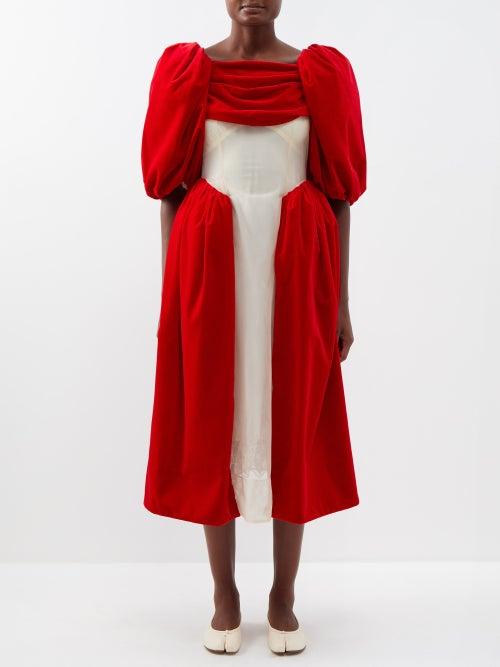Simone Rocha - Puff-sleeved Organza-insert Cotton-velvet Dress - Womens - Red