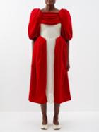 Simone Rocha - Puff-sleeved Organza-insert Cotton-velvet Dress - Womens - Red