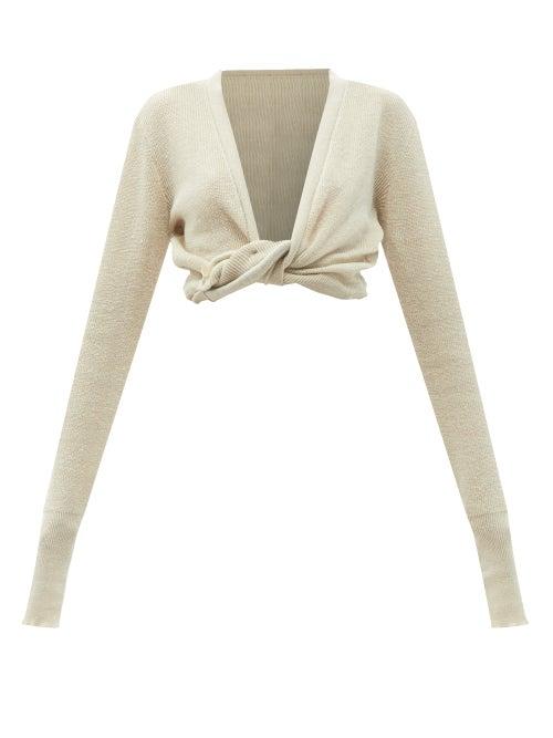 Matchesfashion.com Jacquemus - Noue Knotted-front Linen-blend Cropped Top - Womens - Ivory