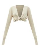 Matchesfashion.com Jacquemus - Noue Knotted-front Linen-blend Cropped Top - Womens - Ivory