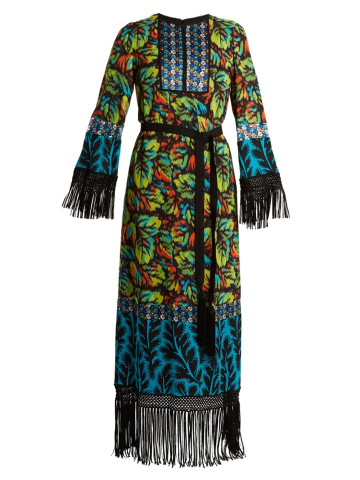 Andrew Gn Multi-print Tie-waist Silk-blend Georgette Gown