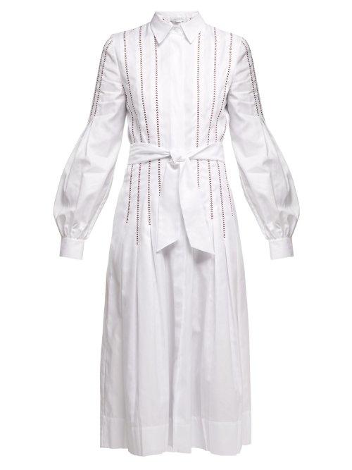Matchesfashion.com Gabriela Hearst - Chelsea Tie Waist Cotton Dress - Womens - White