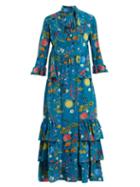Matchesfashion.com Borgo De Nor - Aude Surreal Garden Print Silk Dress - Womens - Blue Print