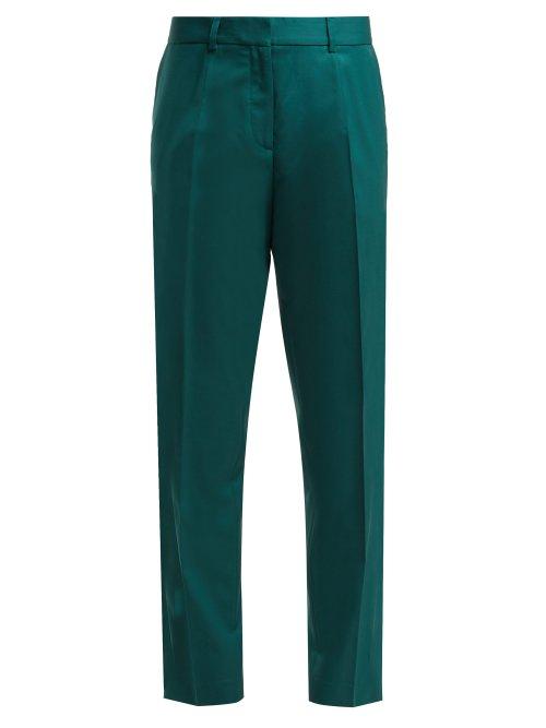 Matchesfashion.com Ryan Roche - Wool Crepe Straight Leg Trousers - Womens - Dark Green