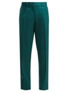 Matchesfashion.com Ryan Roche - Wool Crepe Straight Leg Trousers - Womens - Dark Green