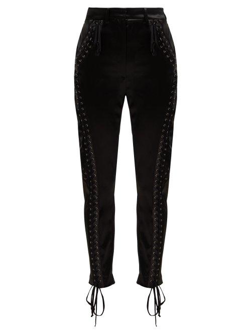 Matchesfashion.com Dolce & Gabbana - Lace Up Satin Trousers - Womens - Black