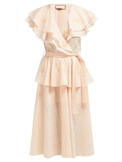 Matchesfashion.com Innika Choo - Rose Embroidered Cotton Voile Midi Dress - Womens - Pink Multi