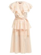 Matchesfashion.com Innika Choo - Rose Embroidered Cotton Voile Midi Dress - Womens - Pink Multi