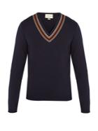 Gucci V-neck Ribbon-trimmed Wool Sweater