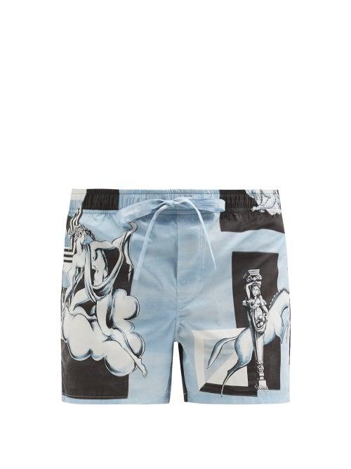 Matchesfashion.com Dolce & Gabbana - Ancient Greek-print Cotton Shorts - Mens - Blue Multi