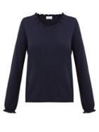 Matchesfashion.com Allude - Ruffled Wool And Cashmere Blend Sweater - Womens - Navy