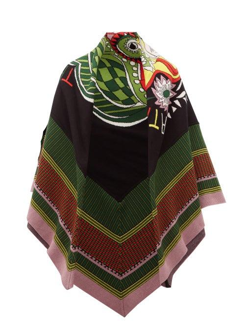Matchesfashion.com La Doublej - Athena Cotton Blend Knitted Poncho - Womens - Black Print