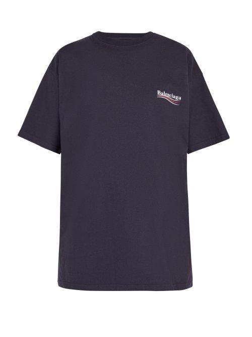 Matchesfashion.com Balenciaga - Logo Print Cotton T Shirt - Mens - Navy