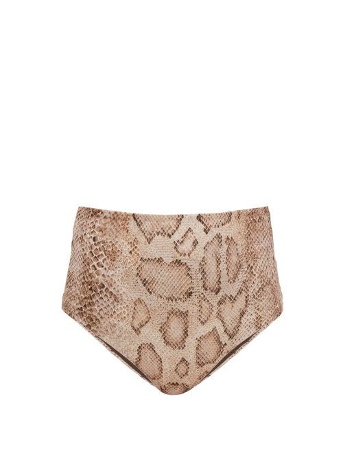 Matchesfashion.com Mara Hoffman - Lydia Python-print High-rise Bikini Briefs - Womens - Cream Print