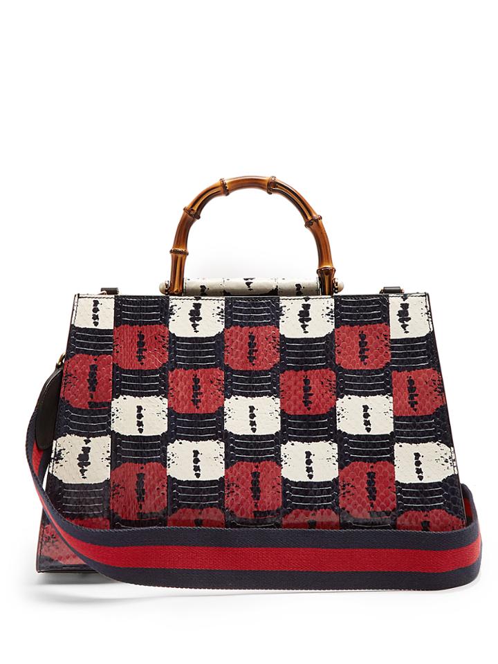 Gucci Nymphaea Bamboo-handle Medium Snakeskin Tote