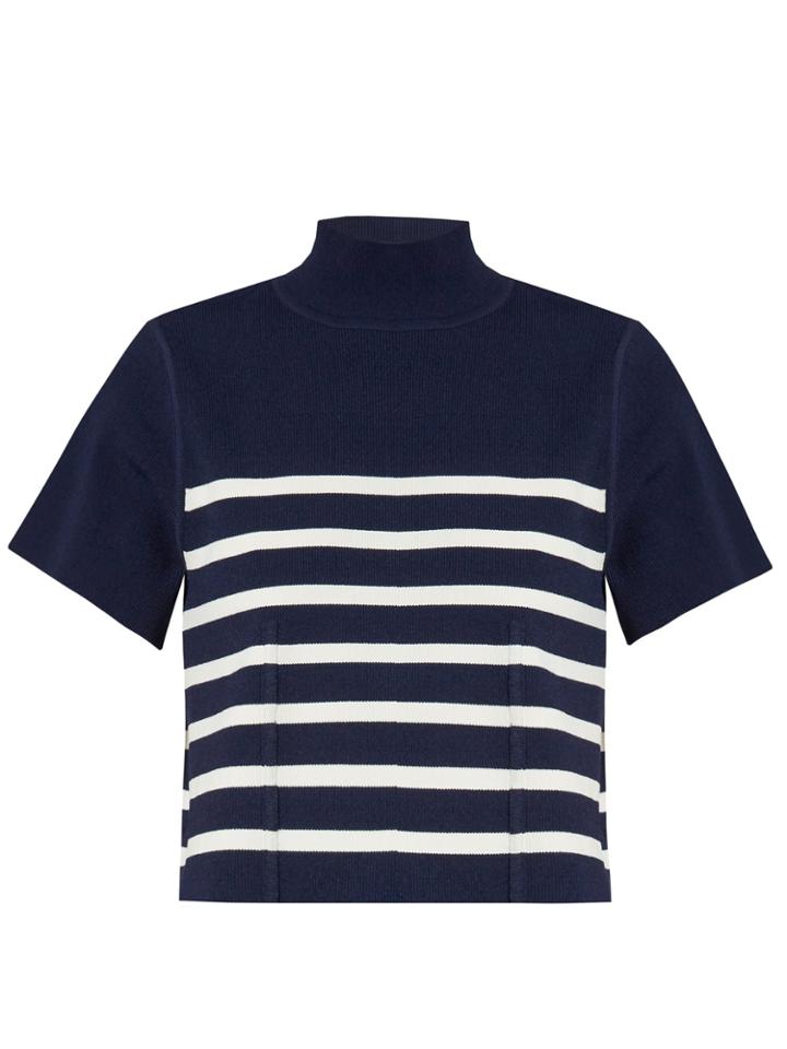 Khaite Stephanie Striped Flared-sleeve Cropped Top