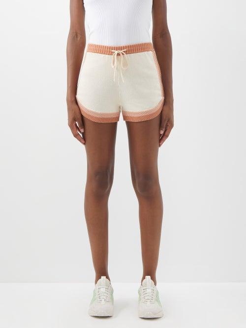 The Upside - Kickstart Organic-cotton Knitted Shorts - Womens - Cream Pink