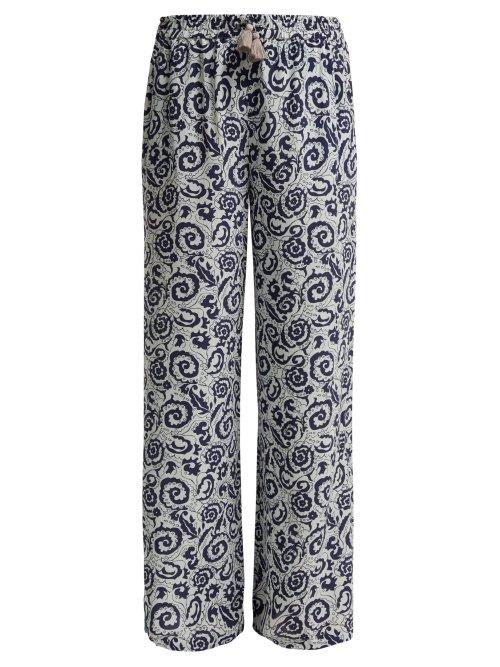 Matchesfashion.com Le Sirenuse, Positano - Janet Suzani Print Silk Crepe Trousers - Womens - Blue Multi
