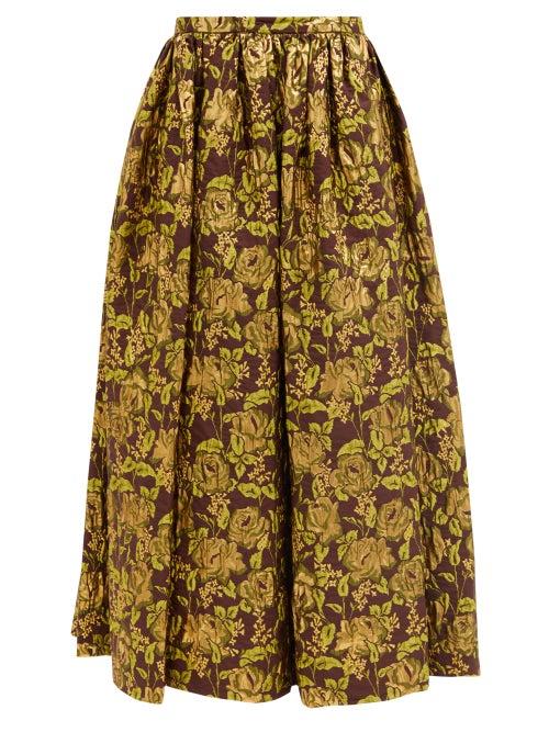 Matchesfashion.com Erdem - Lindie Floral-brocade Maxi Skirt - Womens - Burgundy Gold