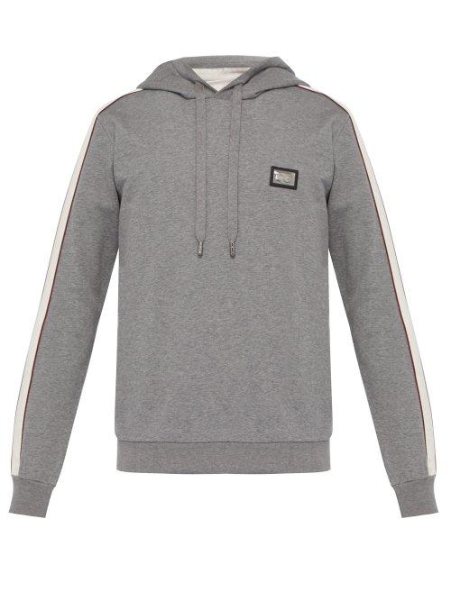 Matchesfashion.com Dolce & Gabbana - Side Stripe Cotton Blend Hooded Sweatshirt - Mens - Grey