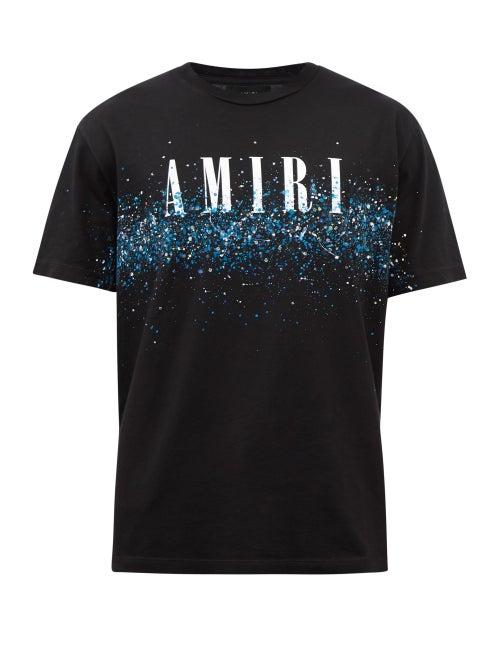 Amiri - Logo-print Paint-effect Cotton-jersey T-shirt - Mens - Black Multi