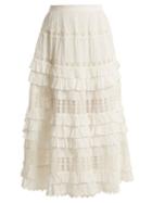 Matchesfashion.com Zimmermann - Corsair Lace And Ruffle Trimmed Cotton Skirt - Womens - Ivory