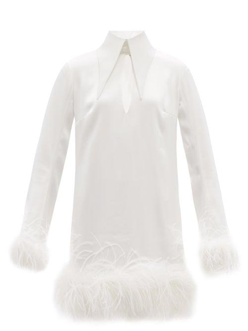 Ladies Rtw 16arlington - Michelle Feather-trimmed Satin Mini Dress - Womens - Ivory