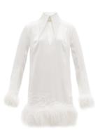 Ladies Rtw 16arlington - Michelle Feather-trimmed Satin Mini Dress - Womens - Ivory