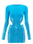 David Koma - Sequinned Cutout Ribbed-jersey Mini Dress - Womens - Blue