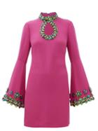 Matchesfashion.com Andrew Gn - Embellished Flare-sleeve Crepe Mini Dress - Womens - Pink