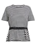 Matchesfashion.com Moncler - Striped Peplum Jersey T Shirt - Womens - Black White