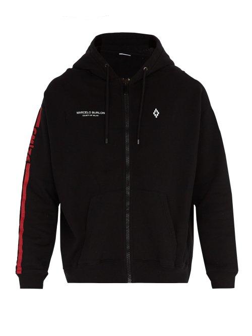 Matchesfashion.com Marcelo Burlon - Wing Print Cotton Hooded Sweatshirt - Mens - Black