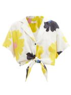 Matchesfashion.com Cala De La Cruz - Marcy Tie-front Floral-print Linen Shirt - Womens - Cream Print