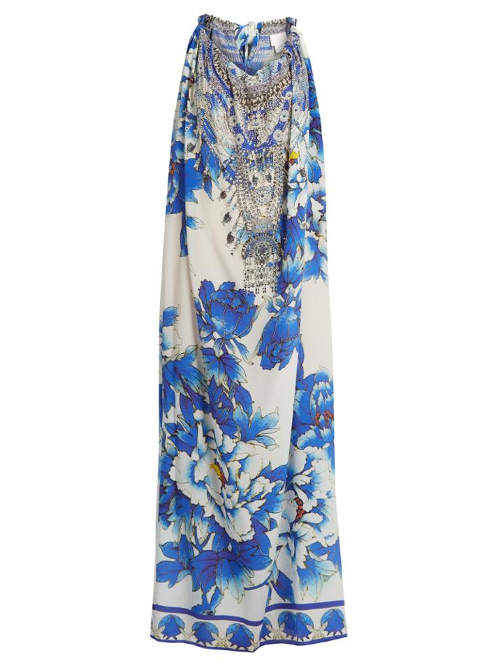 Camilla Ring Of Roses Drawstring Silk Maxi Dress