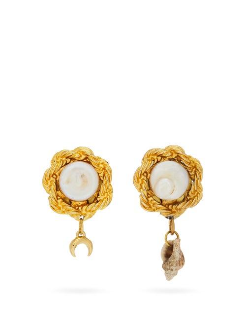 Matchesfashion.com Marine Serre - Asymmetric Faux-pearl Earrings - Womens - Gold Multi