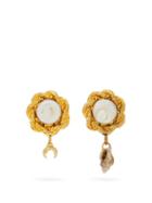 Matchesfashion.com Marine Serre - Asymmetric Faux-pearl Earrings - Womens - Gold Multi