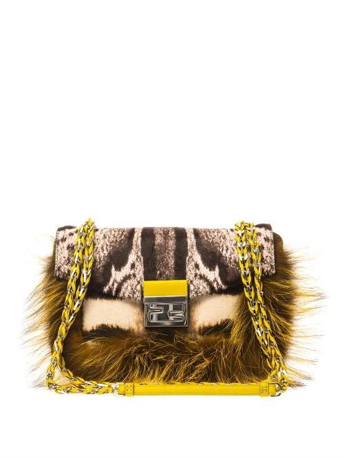 Fendi Be Baguette Calf-hair And Fox-fur Bag